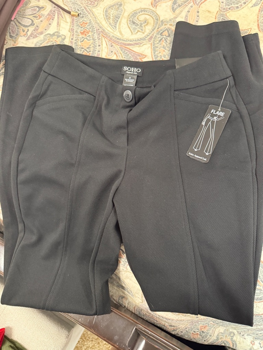 Soho Apparel Black Flare Front-Seam Women's Pants